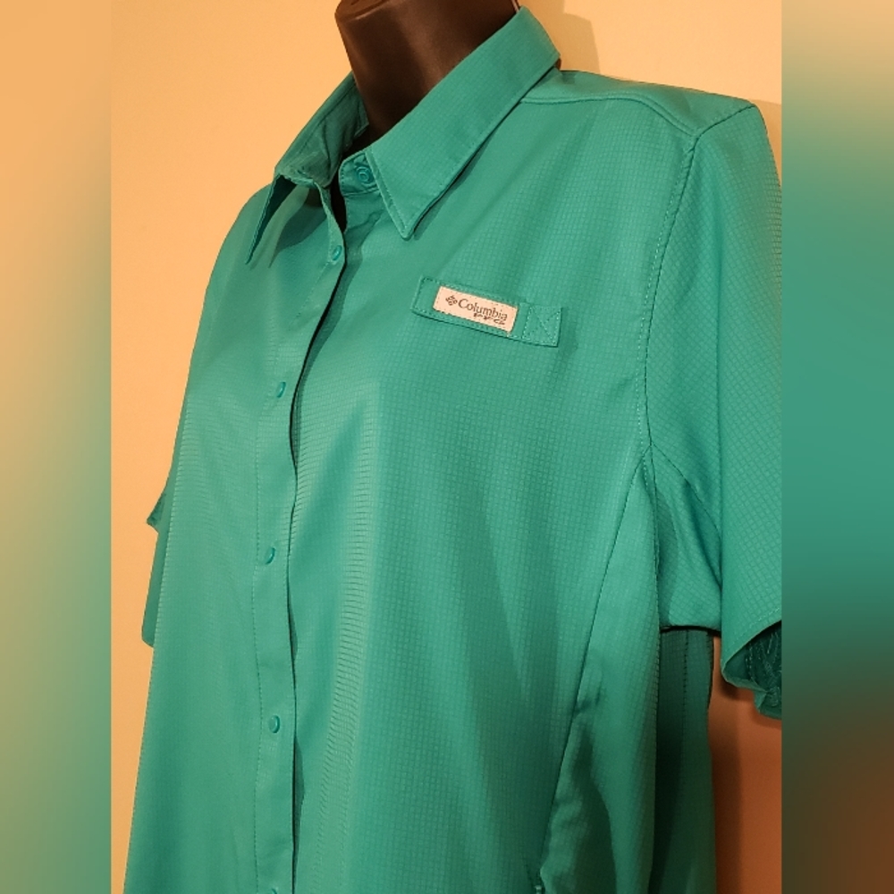 Columbia PFG Tamiami II Short Sleeve Fishing Shirt Womens XL Teal Vented - Picture 2 of 6